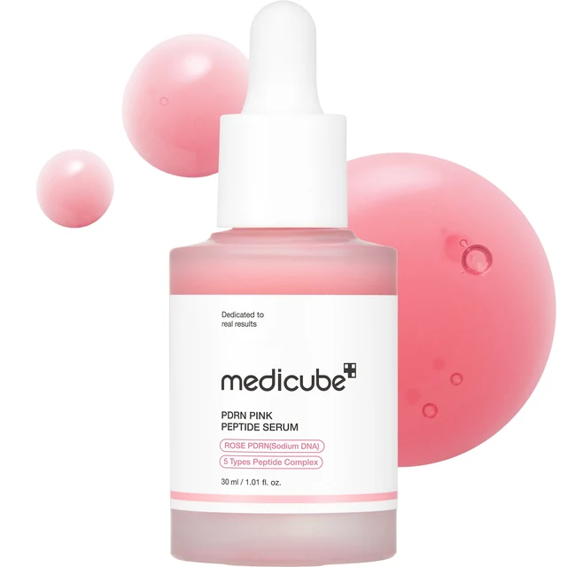 Componente del conjunto: Medicube PDRN Pink Peptide Serum 30 ml. Las fotografías muestran los componentes por separado.